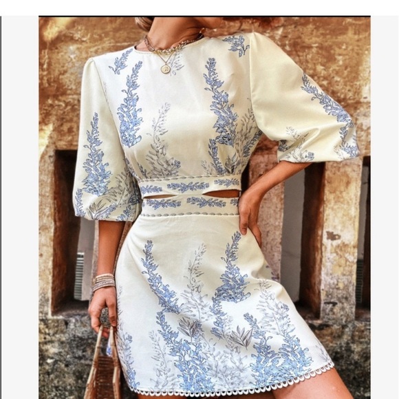 Boho Floral Print Cut Out Tie Back Cuff Sleeve Dress Small - Picture 3 of 9